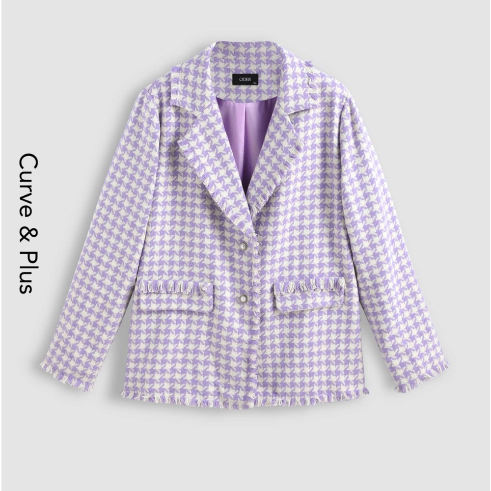 Lavender houndstooth tweed blazer with pearl buttons. NWT. Never worn.